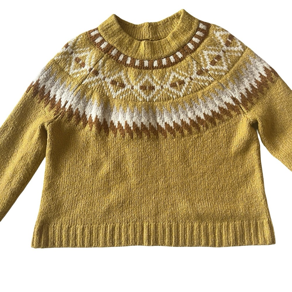 American Eagle Women's Size M Sweater Mustard Yellow Fair Isle Crop Brown Yellow - Picture 5 of 8